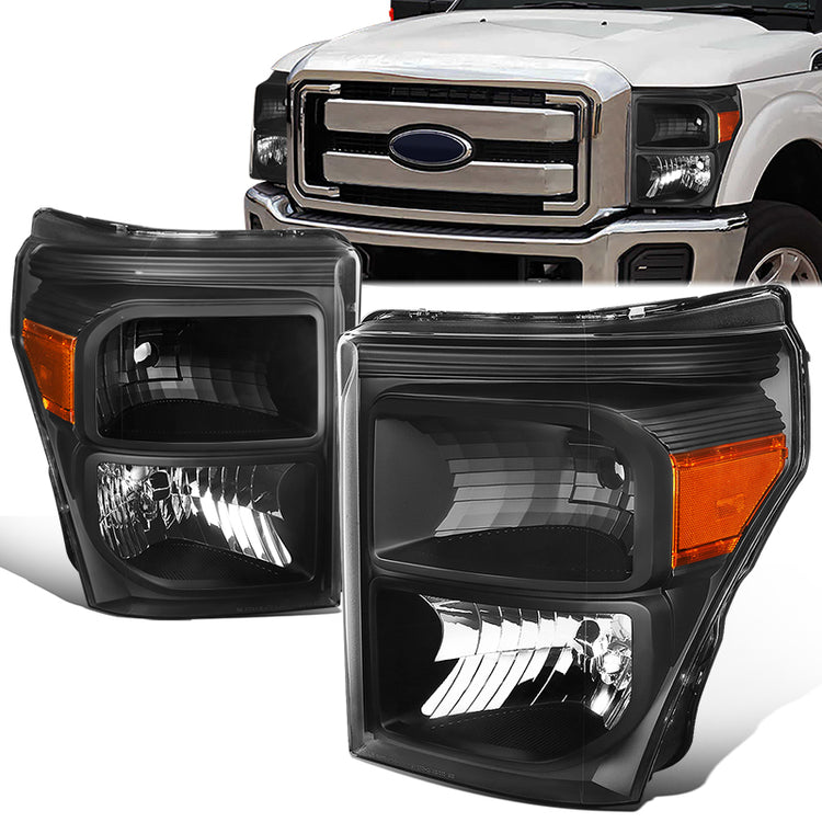 FAROS 11-16 FORD F-250, F-350, F-450, F-550 - SUPER DUTY 2/4-DOOR - H13 LOW BEAM / HIGH BEAM - BLACK HOUSING / AMBER CORNER