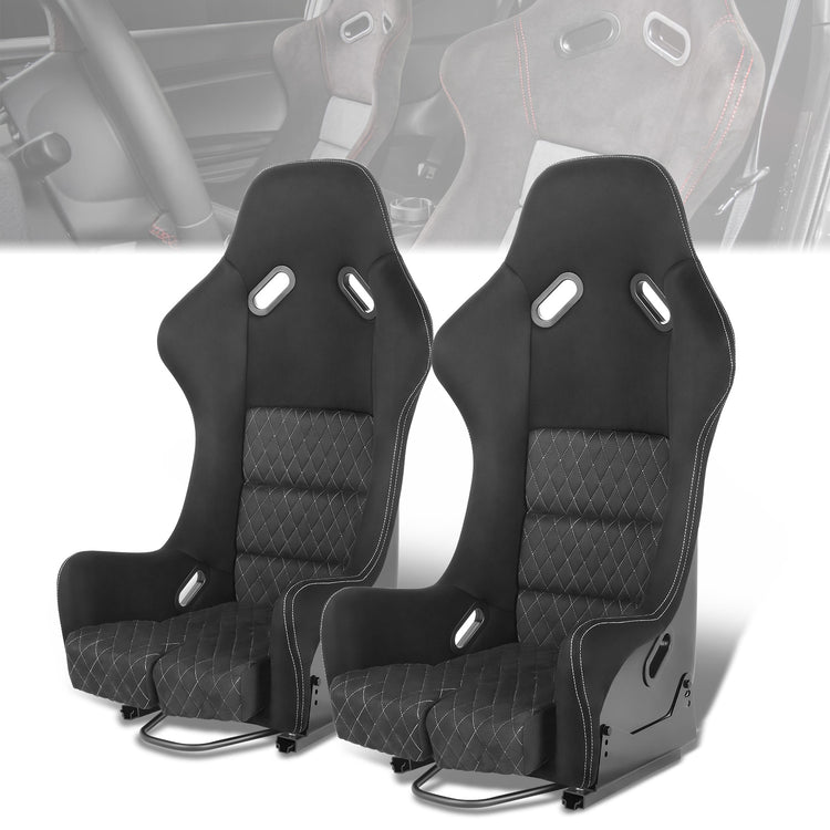 ASIENTOS RACING SUEDE*ALL IN BLACK + ORANGE STITCHING (YOU CAN CHANGE THE COLOR)*FIBERGLASS & MEMORY FOAM*BLACK SAFETY BELT HOLES*WITH DOUBLE SLIDER