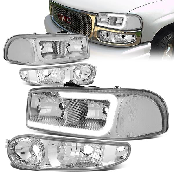 FAROS 00-06 GMC YUKON / 01-06 GMC YUKON XL 1500 / 02-06 GMC SIERRA 1500 / 2007 GMC SIERRA 1500 CLASSIC - FITS DENALI MODELS ONLY - LED DRL - CHROME HOUSING / CLEAR CORNER - 9005 LOW BEAM / 9005 HIGH BEAM