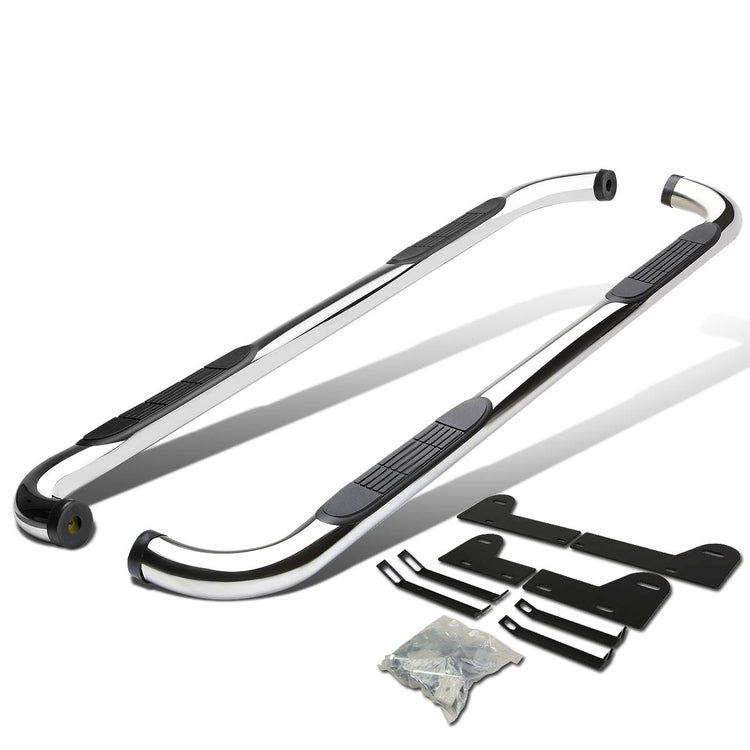 ESTRIBOS 3" - ROUND - 90 DEG - 02-08 DODGE RAM 1500 / 03-08 DODGE RAM 2500, 3500 - QUAD CAB - SILVER