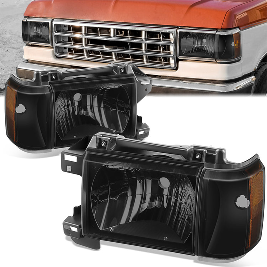 FAROS 87-91 FORD BRONCO, F-150, F-250, F-350 - 9004 HIGH / LOW BEAM / 1157A TURN SIGNAL - BLACK HOUSING / SMOKE LENS / AMBER CORNER