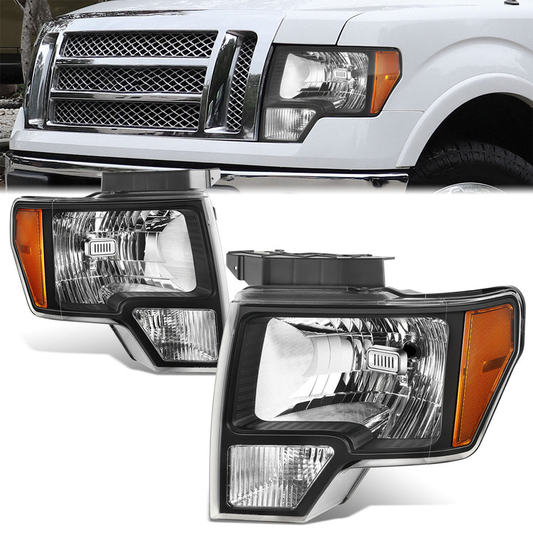 FAROS F-150 2009-2013//WHITE COVER, YELLOW REVERSE, BLACK TRIM FRAME NEAR AND FAR LIGHT WITH BLUE LIGHT BULB