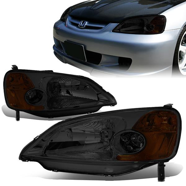 FAROS 01-03 HONDA CIVIC 2/4-DOOR - H4 LOW BEAM / HIGH BEAM - SMOKE HOUSING / AMBER CORNER