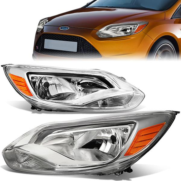 FAROS 12-14 FORD FOCUS 4-DOOR - FITS MODELS WITH HALOGEN HEADLIGHTS - H7 LOW BEAM / H1 HIGH BEAM - CHROME HOUSING / AMBER CORNER