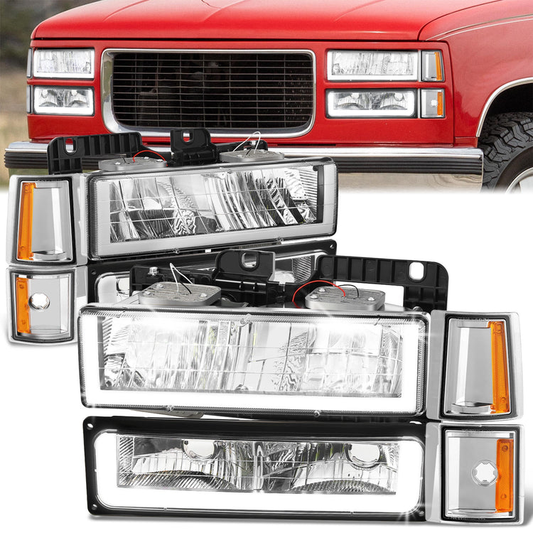 FAROS CLEAR LENS,AMBER REFLECTOR,CHROME HOUSING - 8PCS - LED BAR - 94-99 GMC C1500 K1500 YUKON / 94-99 GMC C1500 SUBURBAN C2500 SUBURBAN K1500 SUBURBAN K2500 SUBURBAN / 94-00 GMC C2500 C3500 K2500 K3500 - FITS MODELS WITH COMPOSITE HEADLIGHTS ONLY