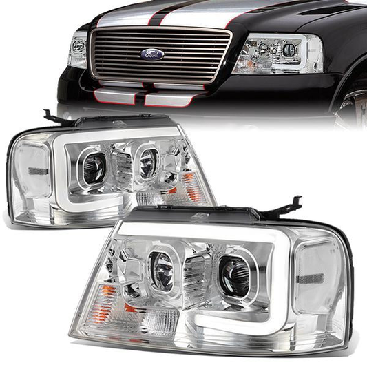 FAROS 04-08 FORD F-150 / 06-08 LINCOLN MARK LT - 3D LED - C-BAR - CHROME HOUSING / CLEAR CORNER - H11 LOW BEAM / H11 HIGH BEAM
