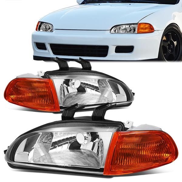 FAROS 92-95 HONDA CIVIC 2/3DR - H4 HEADLIGHT / 3946 SIGNAL - CHROME HOUSING / CLEAR CORNER
