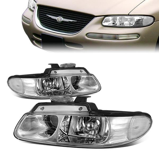 FAROS 96-00 DODGE CARAVAN, GRAND CARAVAN, PLYMOUTH VOYAGER, GRAND VOYAGER, CHRYSLER TOWN & COUNTRY, CHRYSLER VOYAGER, GRAND VOYAGER - 3DR/4DR - LED - 9005XS LOW BEAM / 9005 HIGH - CHROME HOUSING / CLEAR CORNER