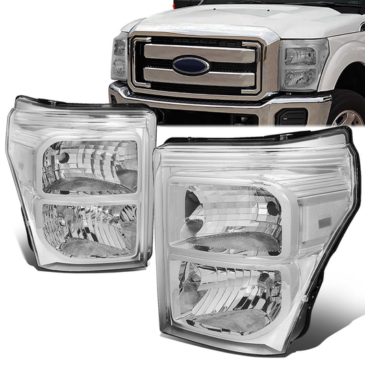FAROS 11-16 FORD F-250, F-350, F-450, F-550 - SUPER DUTY 2/4-DOOR - H13 LOW BEAM / HIGH BEAM - CHROME HOUSING / CLEAR CORNER