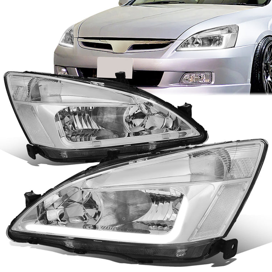 FAROS 03-07 HONDA ACCORD 2/4-DOOR - LED DRL - CHROME HOUSING / CLEAR CORNER - 9006 LOW BEAM / 9005 HIGH BEAM