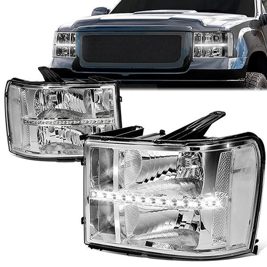 FAROS 07-13 GMC SIERRA 1500 / 07-14 GMC SIERRA 2500, 3500 - DOES NOT FIT 2007 CLASSIC STYLES - LED DRL STRIP - CHROME HOUSING / CLEAR CORNER