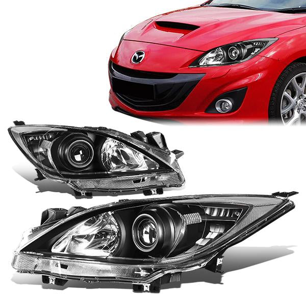 FAROS 10-13 MAZDA 3 4-DOOR - ONLY FITS MODELS WITH HALOGEN HEADLIGHTS - PROJECTOR - H11 LOW BEAM / 9005 HIGH BEAM - BLACK HOUSING / CLEAR CORNER