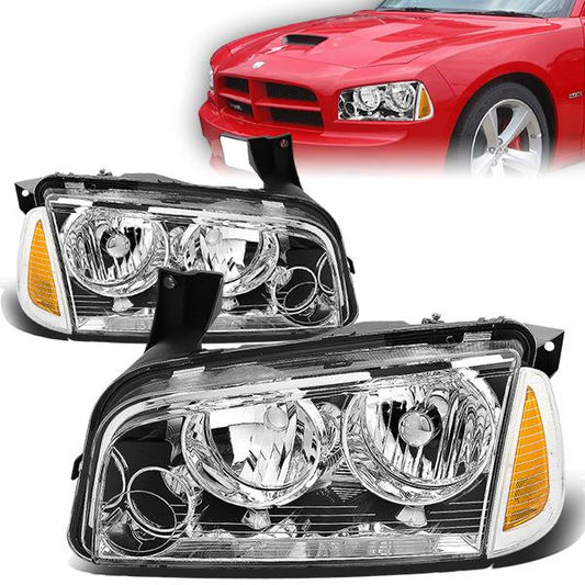 FAROS 06-10 DODGE CHARGER 4-DOOR - 4PC - CHROME HOUSING / AMBER CORNER - 9006 LOW BEAM / 9005 HIGH BEAM