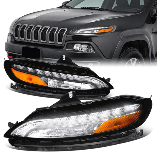FAROS 14-18 JEEP CHEROKEE - OE STYLE - LED DRL - CHROME HOUSING / AMBER CORNER - 7440 SIGNAL / 194 MARKER