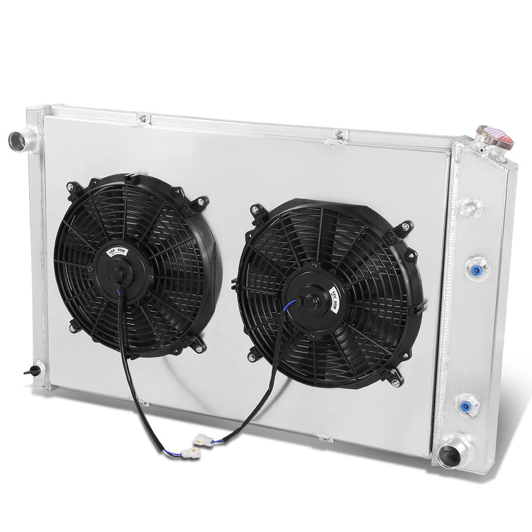 RADIADOR DE ALUMINIO RADIATOR + FAN SHROUD - 2 ROWS - 73-87 CHEVY C/K PICK UP TRUCK FOR 305CI V8, 350CI V8, 400CI V8, 454CI V8 - BLACK FANS
