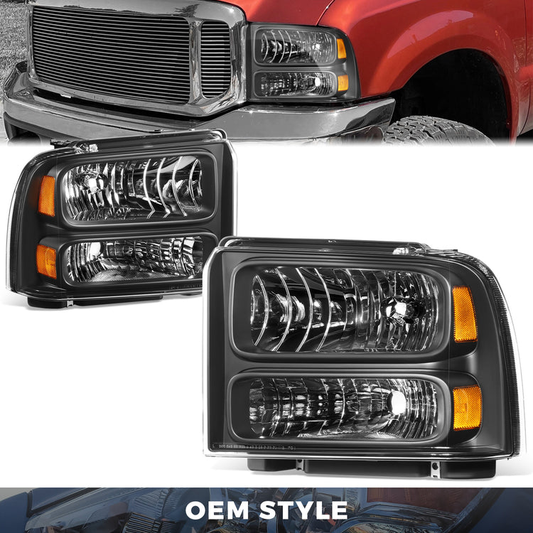 FAROS 04 FORD SUPER DUTY ONE PIECE HEADLIGHT WITH WIRE BULBS AND INSTRUCTION (BLACK HOUSING WITH AMBER REFLECTOR)