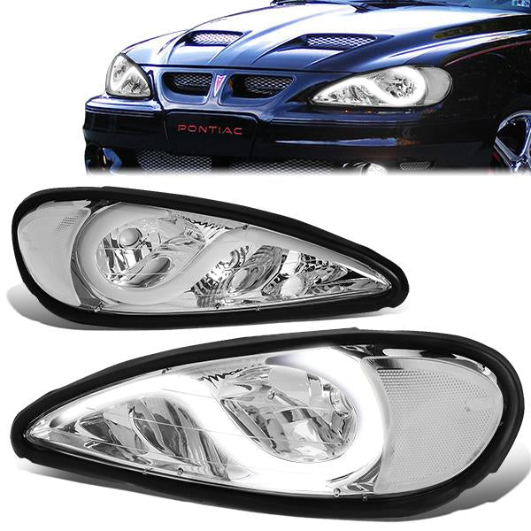FAROS 99-05 PONTIAC GRAND AM - 3D - LED DRL - PROJECTOR - CHROME HOUSING / CLEAR CORNER - 9007 HIGH / LOW BEAM BULB