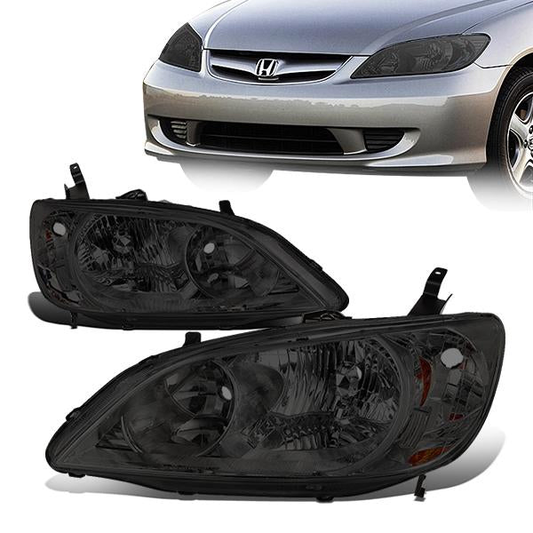 FAROS 04-05 HONDA CIVIC 2/4-DOOR - DOES NOT FIT CIVIC SI 3-DOOR MODELS - OE STYLE - 9006 LOW BEAM / 9005 HIGH BEAM - SMOKE HOUSING / AMBER CORNER