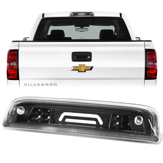 LUZ DE FRENO 14-20 CHEVY SILVERADO 1500, GMC SIERRA 1500 / 15-20 SILVERADO 2500HD, 3500HD, SIERRA 2500HD, 3500HD / 2019 GMC SIERRA 1500 LIMITED - FITS MODELS WITH CARGO LIGHT - 3D - LED - BLACK