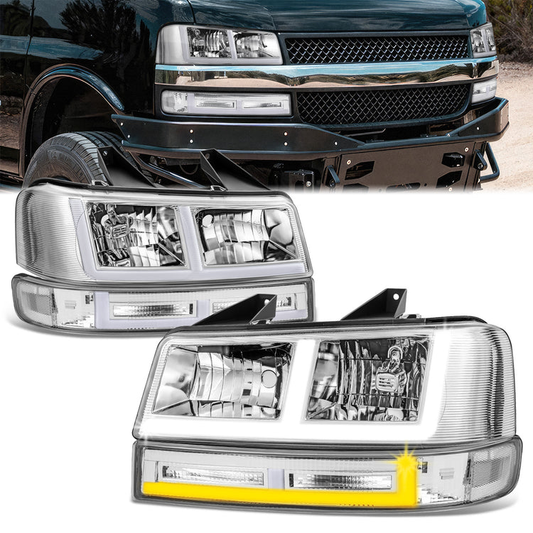 FAROS CLEAR LENS,CLEAR REFLECTOR,CHROME HOUSING - 4PCS - LED BAR - 03-14 CHEVROLET EXPRESS 1500 / 03-23 CHEVROLET EXPRESS 2500 / 03-23 CHEVROLET EXPRESS 3500 / 09-22 CHEVROLET EXPRESS 4500 / 03-14 GMC SAVANA 1500 / 03-23 GMC SAVANA 2500 / 03-23 GMC SAVANA