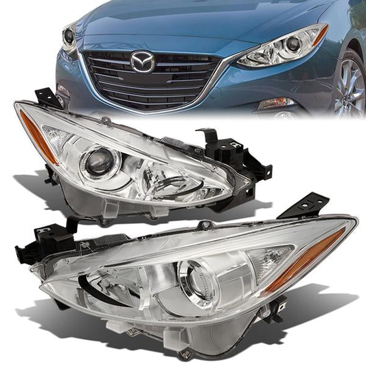FAROS 14-16 MAZDA 3 4-DOOR - PROJECTOR - H11 LOW BEAM / 9005 HIGH BEAM - CHROME HOUSING / AMBER CORNER