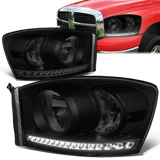 FAROS 06-08 DODGE RAM 1500 / 06-09 DODGE RAM 2500 , 3500 - FITS MODELS WITH HALOGEN HEADLAMPS ONLY - LED DRL - BLACK HOUSING / SMOKE LENS / CLEAR CORNER - H13 LOW BEAM / H13 HIGH BEAM