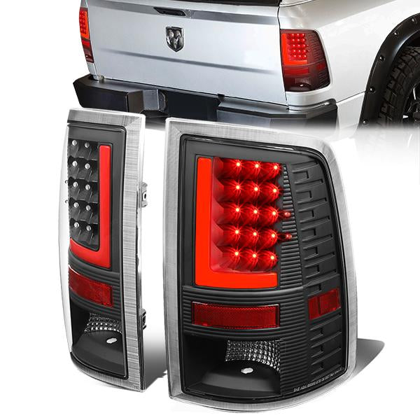 FAROS TRASEROS 09-17 DODGE RAM 1500 / 10-17 DODGE RAM 2500 , 3500 - RED L-BAR - 3D - LED - BLACK / CLEAR