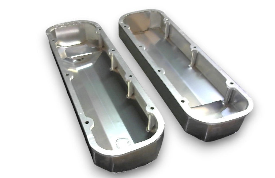 Chevy BBC 454 Long Bolt Fabricated Valve Covers Satin Tall w/ Hole