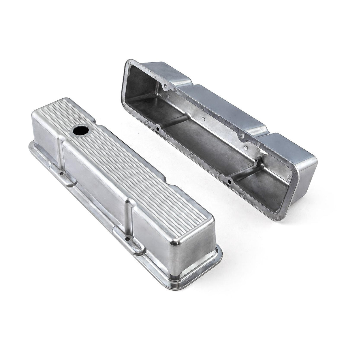 Chevy SBC 350 Polished Aluminum Ball Milled Valve Covers - Tall w/ Hole