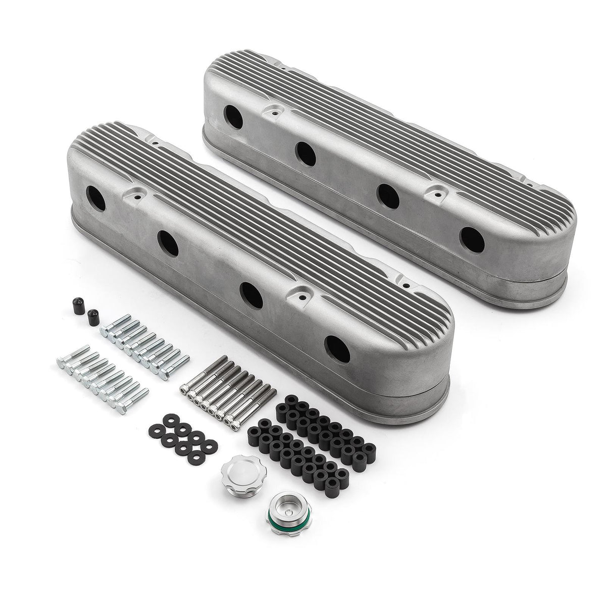 Chevy LS 2pc Finned Vintage Hidden Coil Aluminum Valve Cover - Satin