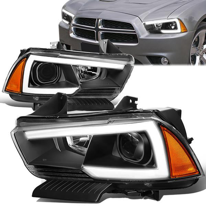 FAROS 11-14 DODGE CHARGER WITH HALOGEN HEADLIGHTS - LED DRL - PROJECTOR - BLACK HOUSING / AMBER CORNER - 9005 HIGH / H11 LOW BEAM / 3157A TURN SIGNAL
