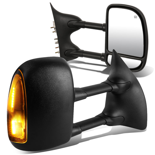 RETROVISORES EXTENDIBLES TOWING MIRROR - 99-07 FORD F-250, F-350, F-450, F-550 - SUPER DUTY - PAIR - POWERED W/ HEATED - SMOKE SIGNAL - BLACK