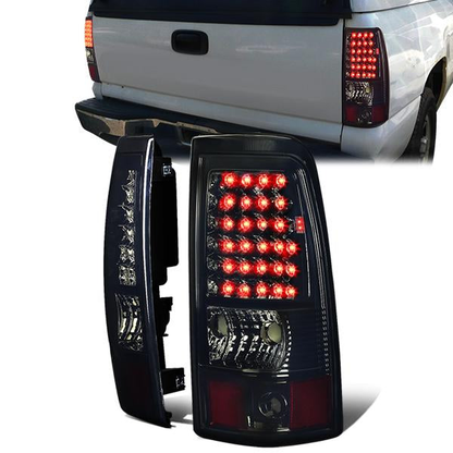 FAROS TRASEROS 03-06 CHEVY SILVERADO 1500 , 2500 , 3500 , HD MODELS , GMC SIERRA 1500 , 2500 , 3500 , HD MODELS / 2007 CHEVY SILVERADO , GMC SIERRA CLASSIC MODELS - LED - FITS FLEETSIDE MODELS ONLY , DOES NOT FIT DUALLY MODELS - CHROME / SMOKE