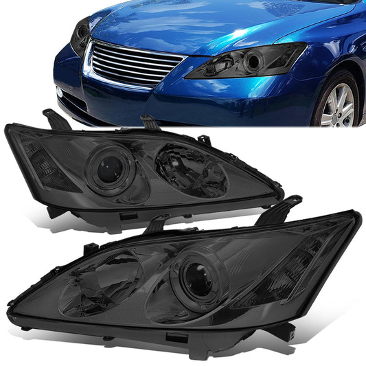 FAROS 07-09 LEXUS ES350 - FITS MODELS W/ FACTORY HALOGEN HEADLIGHTS ONLY - OEM STYLE - H7 LOW BEAM / 9005 HIGH BEAM / 7440A SIGNAL / 168 MARKER - CHROME HOUSING / SMOKED LENS / CLEAR CORNER