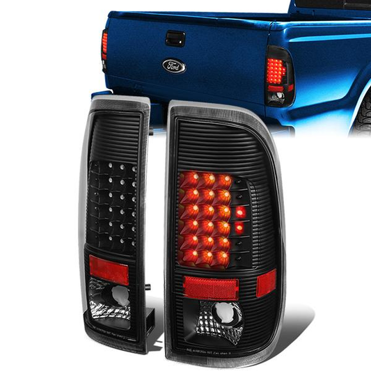 FAROS TRASEROS 97-03 FORD F-150 / 97-99 FORD F-250 / 99-07 FORD F-250, F-350, F-450, F-550 - SUPER DUTY / 04 FORD F-150 HERITAGE - LED - FITS STYLESIDE MODELS ONLY - BLACK / CLEAR