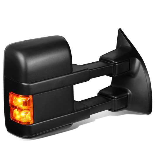 RETROVISORES EXTENDIBLES TOWING MIRROR - 99-07 FORD F-250, F-350, F-450, F-550 - SUPER DUTY - RIGHT - POWERED W/ HEATED - LED AMBER SIGNAL - BLACK