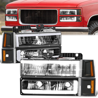 FAROS CLEAR LENS,AMBER REFLECTOR,BLACK HOUSING - 8PCS - LED BAR - 94-99 GMC C1500 K1500 YUKON / 94-99 GMC C1500 SUBURBAN C2500 SUBURBAN K1500 SUBURBAN K2500 SUBURBAN / 94-00 GMC C2500 C3500 K2500 K3500 - FITS MODELS WITH COMPOSITE HEADLIGHTS ONLY