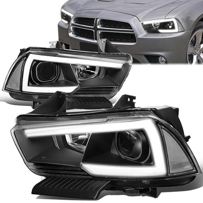 FAROS 11-14 DODGE CHARGER WITH HALOGEN HEADLIGHTS - LED DRL - PROJECTOR - BLACK HOUSING / CLEAR CORNER - 9005 HIGH / H11 LOW BEAM / 3157A TURN SIGNAL