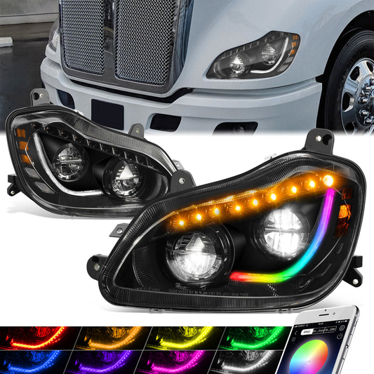 FAROS 13-21 KENWORTH T680 - FULL LED SEQUENTIAL TURN SIGNAL RGB RUNNING LIGHT - BLACK