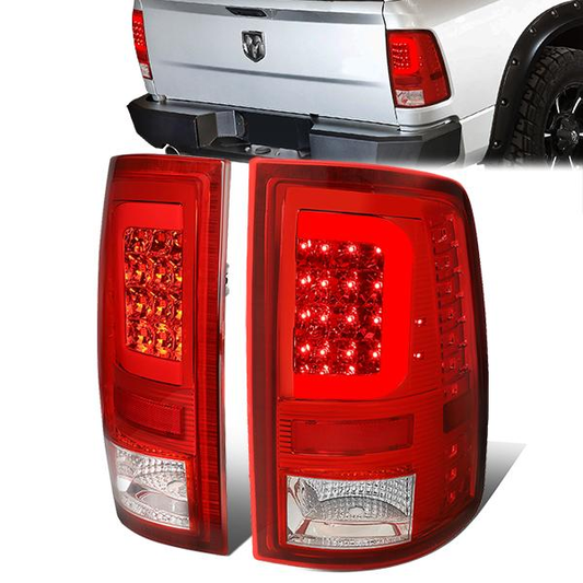 FAROS TRASEROS 09-17 DODGE RAM 1500 / 10-17 DODGE RAM 2500 , 3500 - C-BAR - 3D - LED - CHROME / RED