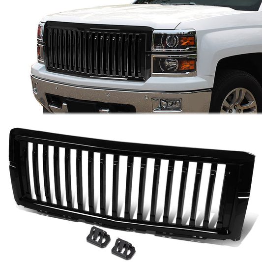 PARRILLA GRILLE - 14-15 CHEVROLET SILVERADO 1500 - BADGELESS VERTICAL SLAT - GLOSS BLACK