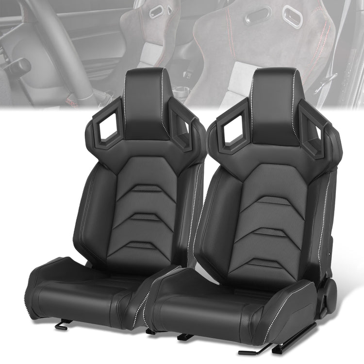 ASIENTOS RACING BLACK PVC + BLACK CARBON LOOKING LEATHER + LIGHT EDGE*STEEL SEAT FRAME & MEMORY FOAM*BLACK SAFETY BELT HOLES*WITH SINGLE ADJUSTOR & DOUBLE SLIDER