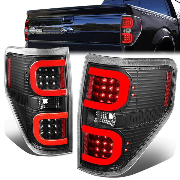 FAROS TRASEROS 09-14 FORD F-150 - DUAL RED C-BAR - 3D - LED - BLACK / CLEAR