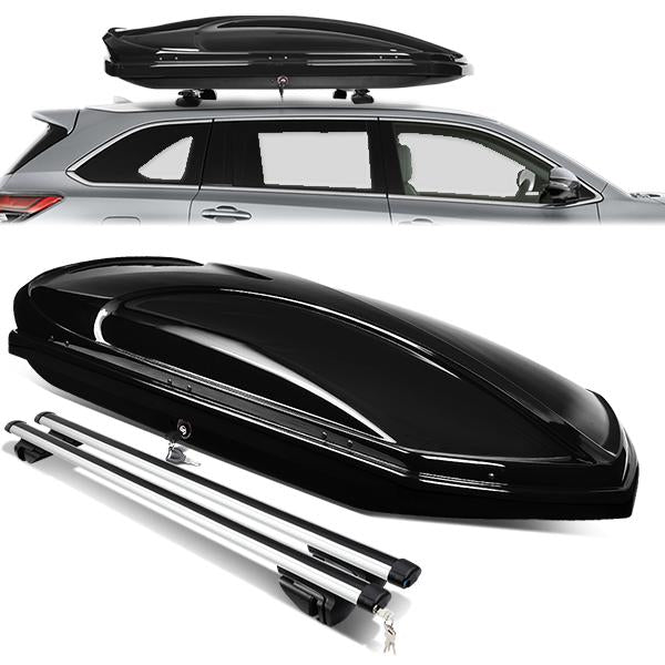 PORTAEQUIPAJE ROOF RACK CROSS BARS + CARGO ROOF BOX - UNIVERSAL - 135CM - ATTACHES TO VEHICLES WITH ROOF RAILS ONLY - BLACK