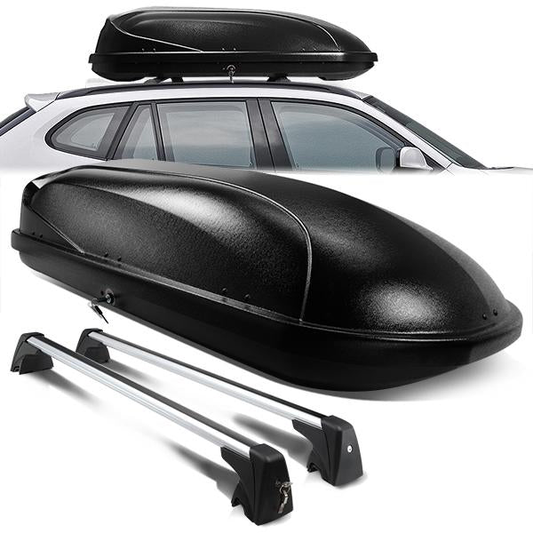 PORTAEQUIPAJE ROOF RACK CROSS BARS + CARGO ROOF BOX - 09-15 BMW X1 - MOUNTS ONTO OEM ROOF RAILS ONLY - BLACK