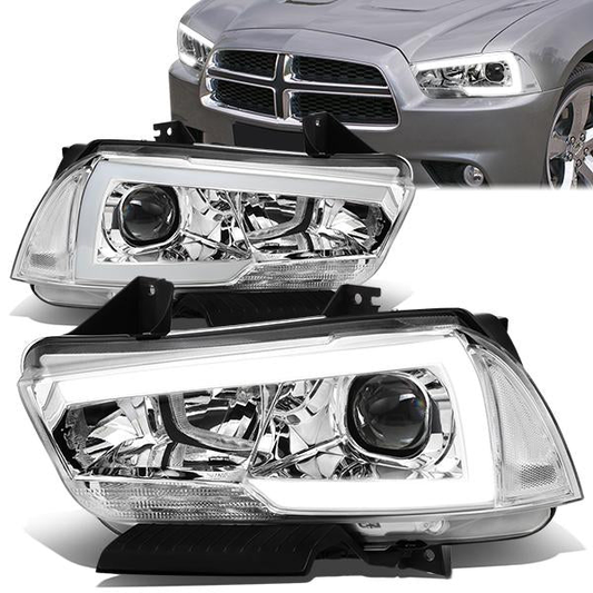 FAROS 11-14 DODGE CHARGER WITH HALOGEN HEADLIGHTS - LED DRL - PROJECTOR - CHROME HOUSING / CLEAR CORNER - 9005 HIGH / H11 LOW BEAM / 3157A TURN SIGNAL
