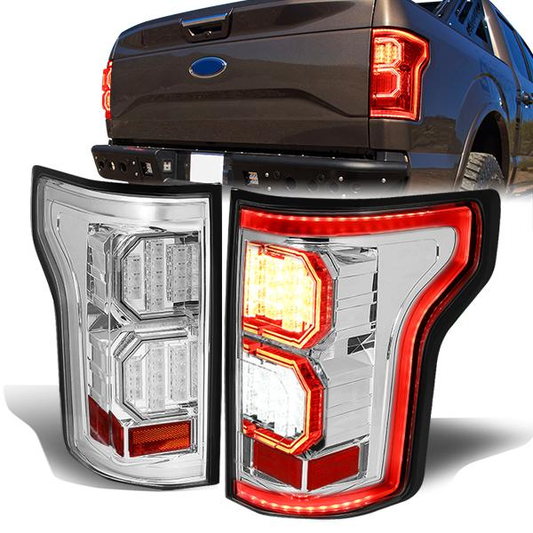 FAROS TRASEROS 15-17 FORD F-150 - 3D STRIP - TRON STYLE - LED - CHROME / CLEAR