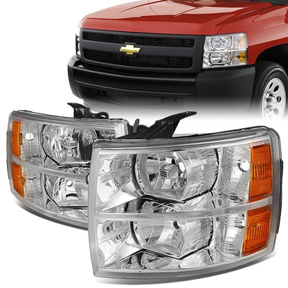 FAROS 07-13 CHEVY SILVERADO 1500 / 07-14 CHEVY SILVERADO 2500 3500 & HD MODELS - CHROME HOUSING / AMBER CORNER - H11 LOW BEAM / 9005 HIGH BEAM