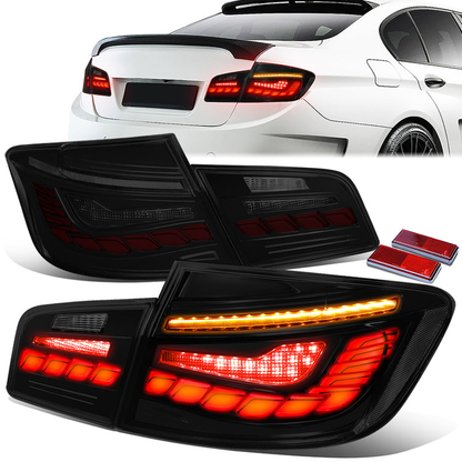 FAROS TRASEROS 11-16 BMW 528I / 11-16 BMW 535I / 12-16 BMW 550I / 12-16 BMW M5 / 12-16 BMW ACTIVEHYBRID 5 - FITS SEDAN MODELS ONLY - 3D BAR - LED - SMOKE / RED