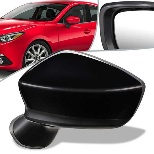 RETROVISOR MIRROR - OEM - 14-16 MAZDA 3 - POWERED - FOLDING - BLACK MATERIAL - LEFT